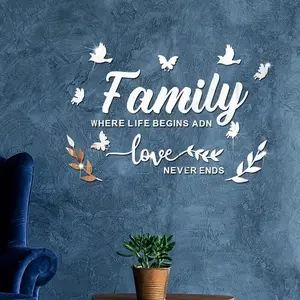 1 set of home silver acrylic decorative mirror wall stickers, suitable for living rooms and bedrooms, silver self-adhesive 3D wall art stickers, suitable for indoor and outdoor use, as gifts for family and friends, Sticker Decoration