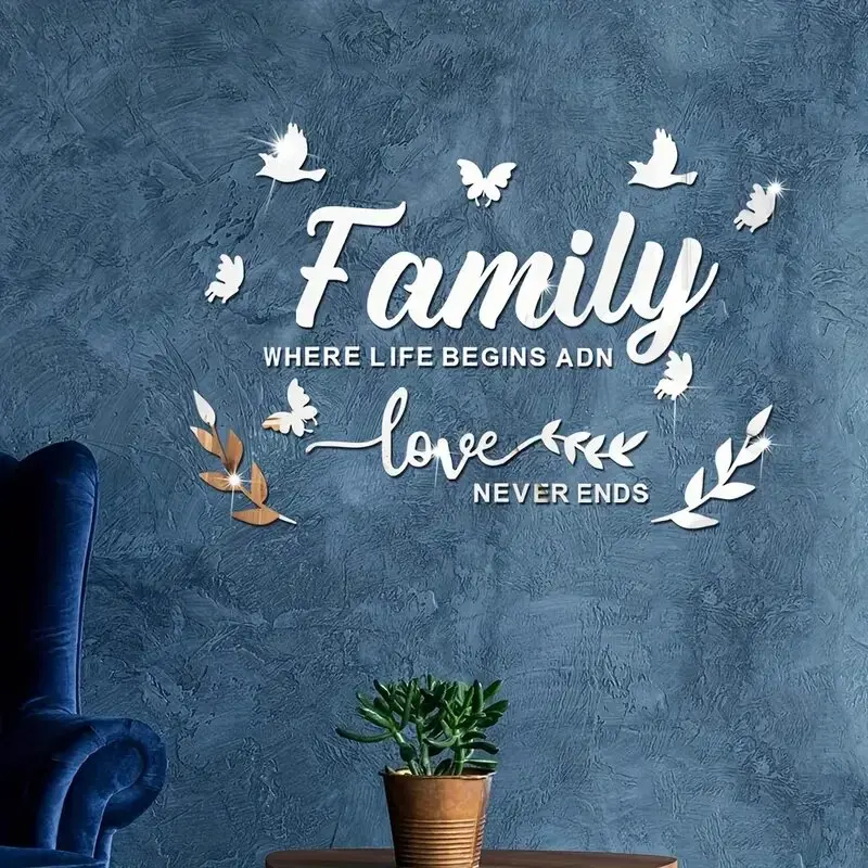 1 set of home silver acrylic decorative mirror wall stickers, suitable for living rooms and bedrooms, silver self-adhesive 3D wall art stickers, suitable for indoor and outdoor use, as gifts for family and friends, Sticker Decoration