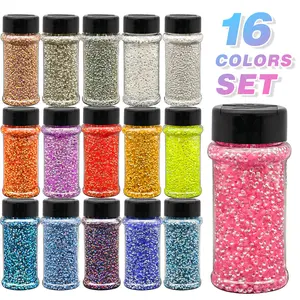 3D Pearl Glitter Bubble Beads 16Colors Iridescent Beads Body Glitter for Nail Art Face Hair Eye Chunky Flakes for DIY Crafts Jewelry Tumblers Rhinestones Decoration Accessories Festivals Party Each 2 Oz