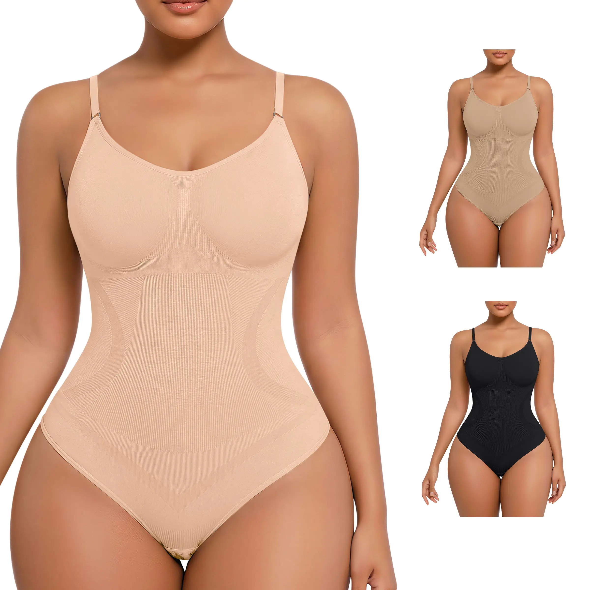 Women's Seamless Shapewear Bodysuit, Sleeveless V-Neck Body Contouring with Tummy Control for Work, Wedding S-XL