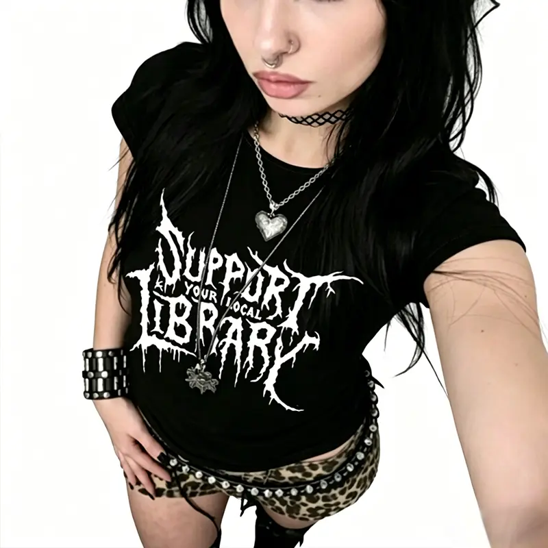 Women's Plus Size Short-Sleeve Round-Neck Death Metal Deathcore Graphic T-Shirt - Vintage Casual Gothic Solid Cotton Fabric Letters Tee for Halloween Spooky Season Dark Academia Aesthetic, Shortsleeve