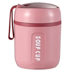 Wedding Gifts  480ML Food Jar Stainless Steel Meal Jar with Foldable Spoon Thermal Insulated Soup Container Protable Meal Container with Silicone Rope Food Leak Proof Food Soup Jar for Kids Adult
