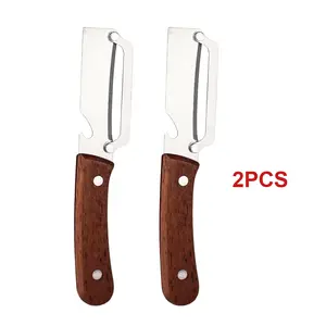 2PCS Thickened Stainless Steel Multi-Function Peeler with Wooden Utensil Handle and Durable Blade, Practical Kitchen Utensil for Sugar Cane, Pineapple Peeling, Essential Mom’s Kitchen Tool