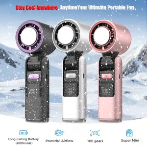 Portable Handheld Fan,Equipped with 4000MAh Rechargeable Battery,Includes Lanyard,LED Display–Powerful Wind 100-Speed Adjustable,with Air Turbo Tech Cooling Fan,High-speed Fan,Foldable Desktop Fan, for Travel,Outdoor Cooling,Summer Gift For Men And Women