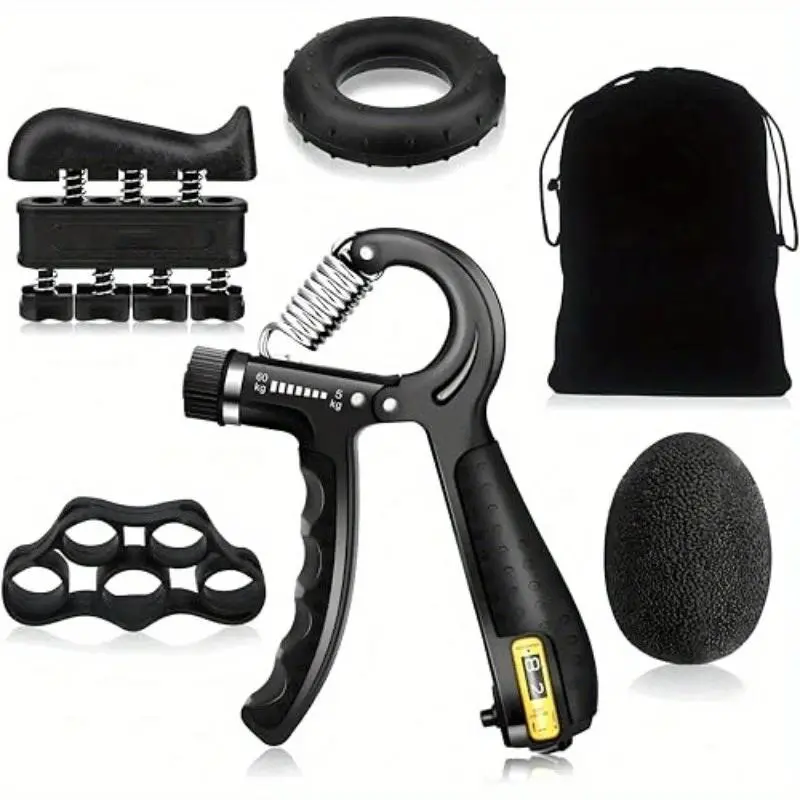 Almost Gone! Grip Strength Trainer(5 Pack) with Finger Exerciser, Hand Grip Strengthener, Finger Stretcher,Grip Ring & Stress Relief Ball for Muscle Building and Injury Recover with Carry Bag