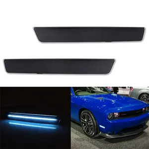 2PCS Smoked Lens Ice Blue LED Front Side Marker Lights For Dodge Challenger 2015 2016 2017 2018 2019 2020 2021 2022 2023 Replace OEM 68195788AB, 68195789AB, 68195797AB, 68195796AB, 68195788, 68195789, 68195797, 68195796 ﻿