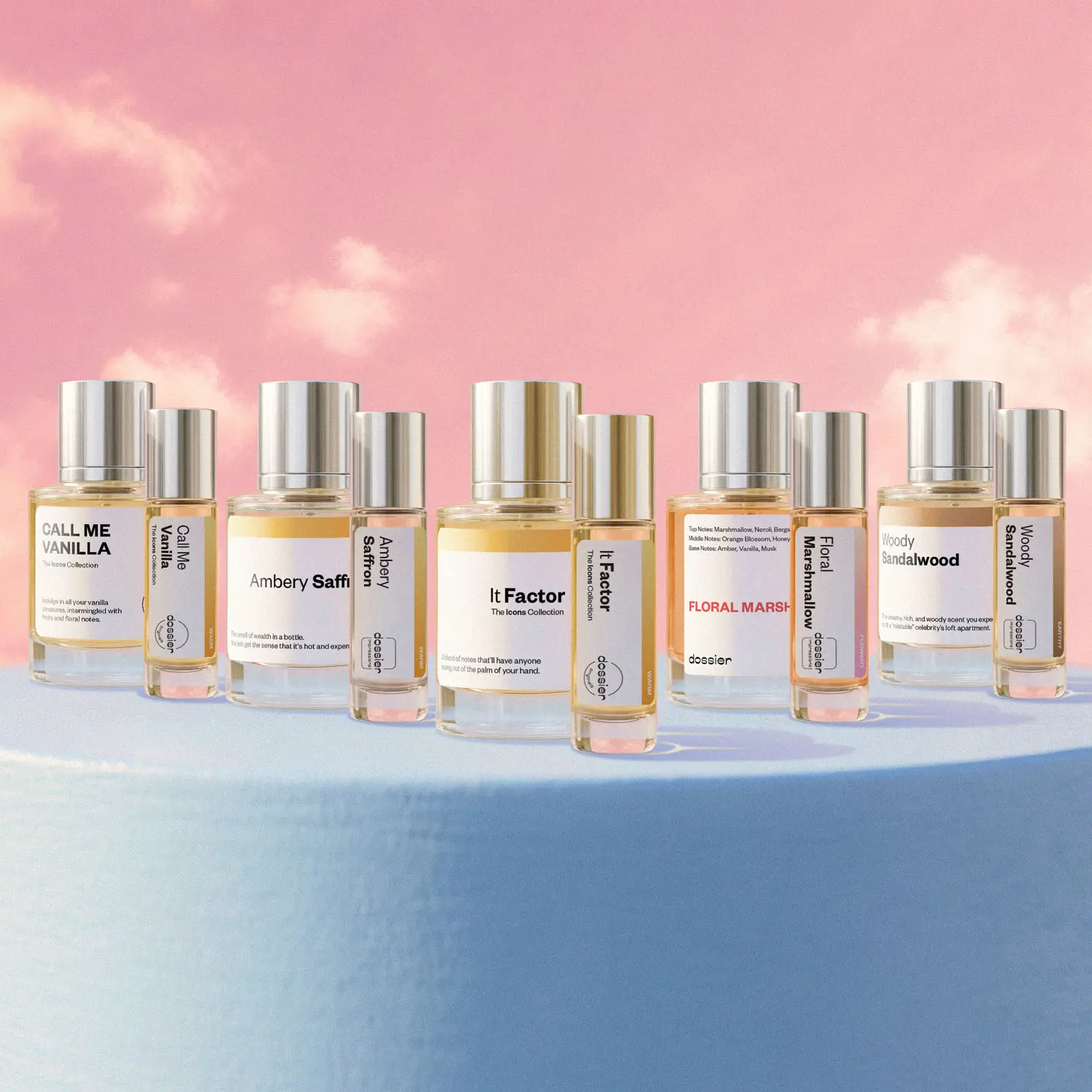Dossier Travel Duo Bundle, UniSex Perfume Bundle, 50ml + 11ml, Ambery Saffron, Floral Marshmallow, IT Factor, Call me Vanilla, Woody Sandalwood Dossier Travel Duo Bundle, UniSex Perfume Bundle, 50ml + 11ml, Ambery Saffron, Floral Marshmallow, IT Factor, Call me Vanilla, Woody Sandalwood