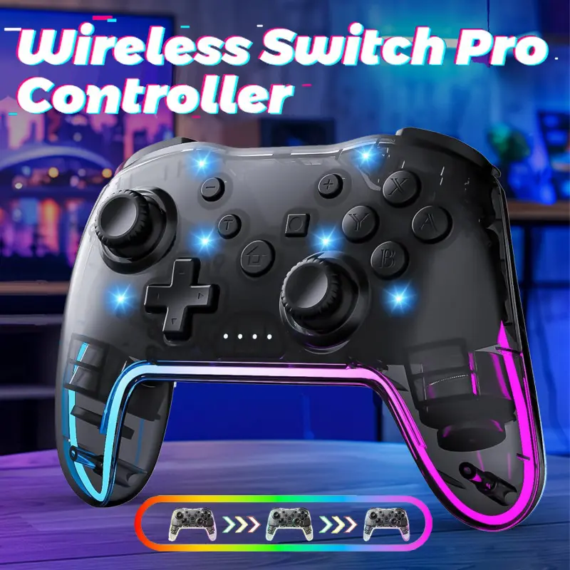Wireless Game Controller for Switch Lite Oled PC Android iOS, Multiplatform Game Controller, Rechargeable Gaming Joystick with 7 Color RGB Lights and 3D Analog Stick