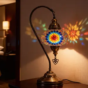 MOZAIST Turkish Mosaic Swan Neck Table Lamp with Bulb Included Multicolor High-Quality Turkish Mosaic Design for Living Rooms and Bedrooms