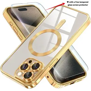 Magnetic Clear Phone Case with 1Pack Screen Protector for iPhone 17/16/15/14/13/12/11ProMax Pro Plus Series, Upgraded Full Camera Protection, Compatible with MagSafe, Anti-Yellowing & Shockproof Soft TPU Protective Cover for iPhone 17 Pro Max