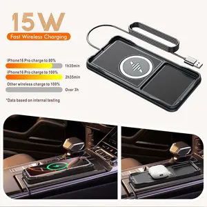 Wireless Car Charger, 15w Fast Charging Pad, Non-Slip Design, Compatible with iPhone 17/16/15/14/13/12 Pro Max, Android Devices, 100cm Cable Included, USB Car Charger