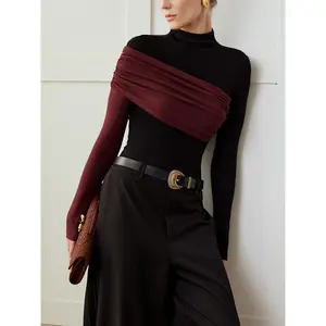 Color Block Pleated Jersey Slim Top