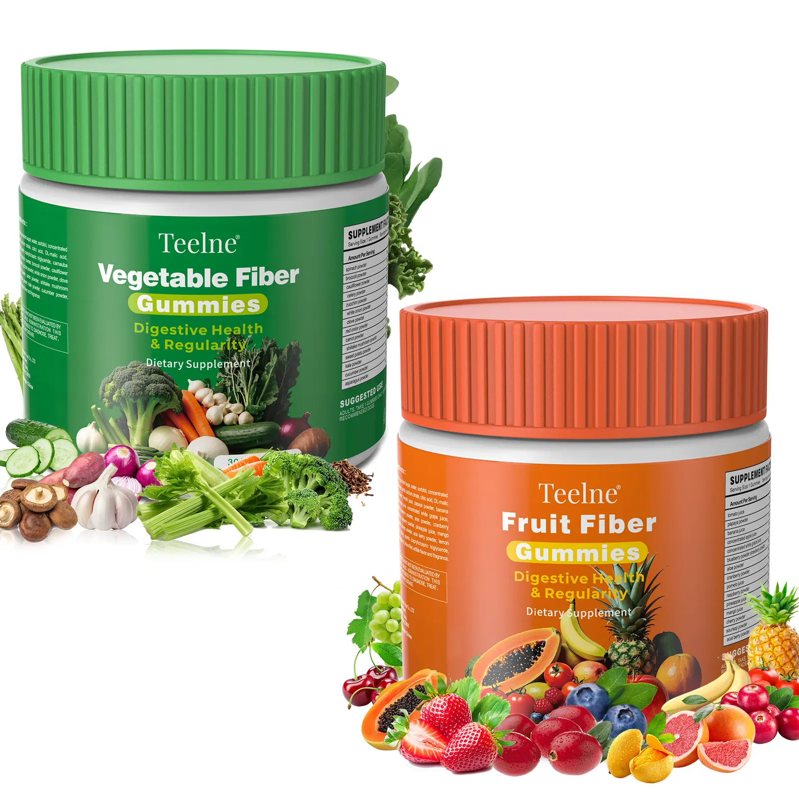 Teelne Fruit Fiber & Veggie Gummies Set – Gut & Digestive Support with Aloe, Superfoods, Spinach & Kale – Vegan, Non-GMO, Gluten-Free – 60-Day Supply