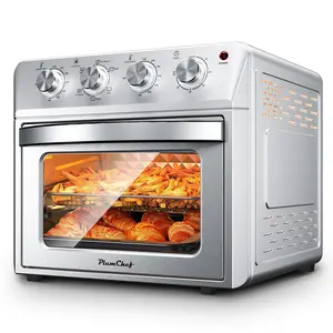 Plum Chef 27.5QT 6-in-1 Countertop Air Fryer Oven, 1600W Family-Size Silver Appliance with Air Fry, Bake, Broil, Toast, Warm, Dehydrate Functions & 4 Knob Controls