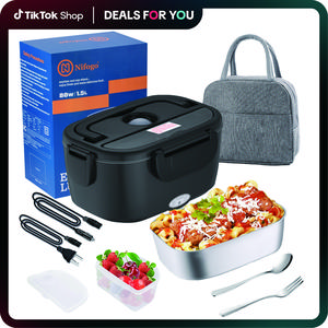 Electric Lunch Box Food Heater for Adults, Heated Lunch Box 12V/24V/110V Portable Food Warmer for Car/Truck/Office 1.8L Removab，dealsforyoudaysle Stainless Steel Container with Fork Spoon and Bag,dealsforyoudays
