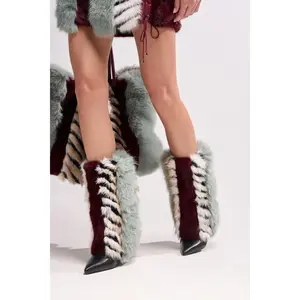 AZALEA WANG BRIASH BLUE MULTI FUR HIDDEN WEDGE BOOTIE