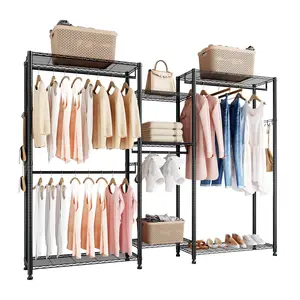 【fathersdaygift】VEVOR Clothing Garment Rack,Heavy Duty Closet Wardrobe7 Adjustable Tiers Clothes Racks with Steel Frame850 lbs Load Capacity Clothes Rack with 4 Hanging Rods for BedroomClothing StoreHallway