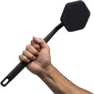 Silicone Back Scrubber - Exfoliating Shower Brush, Back Washer for Men, Durable Back Brush with Long Handle - Long Lasting Bath & Shower Accessories - Charcoal