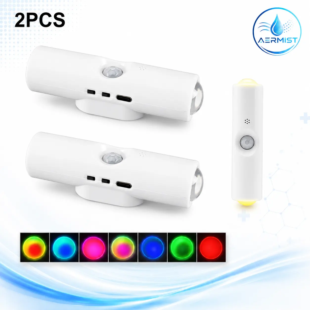 2 PCS Motion Sensor LED Night Lamps - 7-Color Gradient Ambient Lighting, USB Rechargeable Magnetic Wall Lamps for Bedroom, Entryway, Universal Electronics Accessory, Lamp