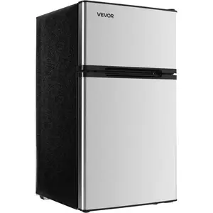 VEVOR Mini Fridge with Freezer, 3.2 Cu.Ft, Dual Zone Compact Refrigerator, 3 Modes Adjustable Temp, Energy Efficient Small Fridge, Reversible Door, Low Noise, for Bedroom, Dorm, Brushed Stainless