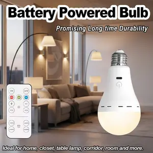 E26/E27 Rechargeable Light Bulb, Battery Operated Backup Bulb, Remote Dimmable, 3 Colors Selectable, USB rechargeable,suitable for bedroom, living room, room, table lamp wall lamp decoration, Camping