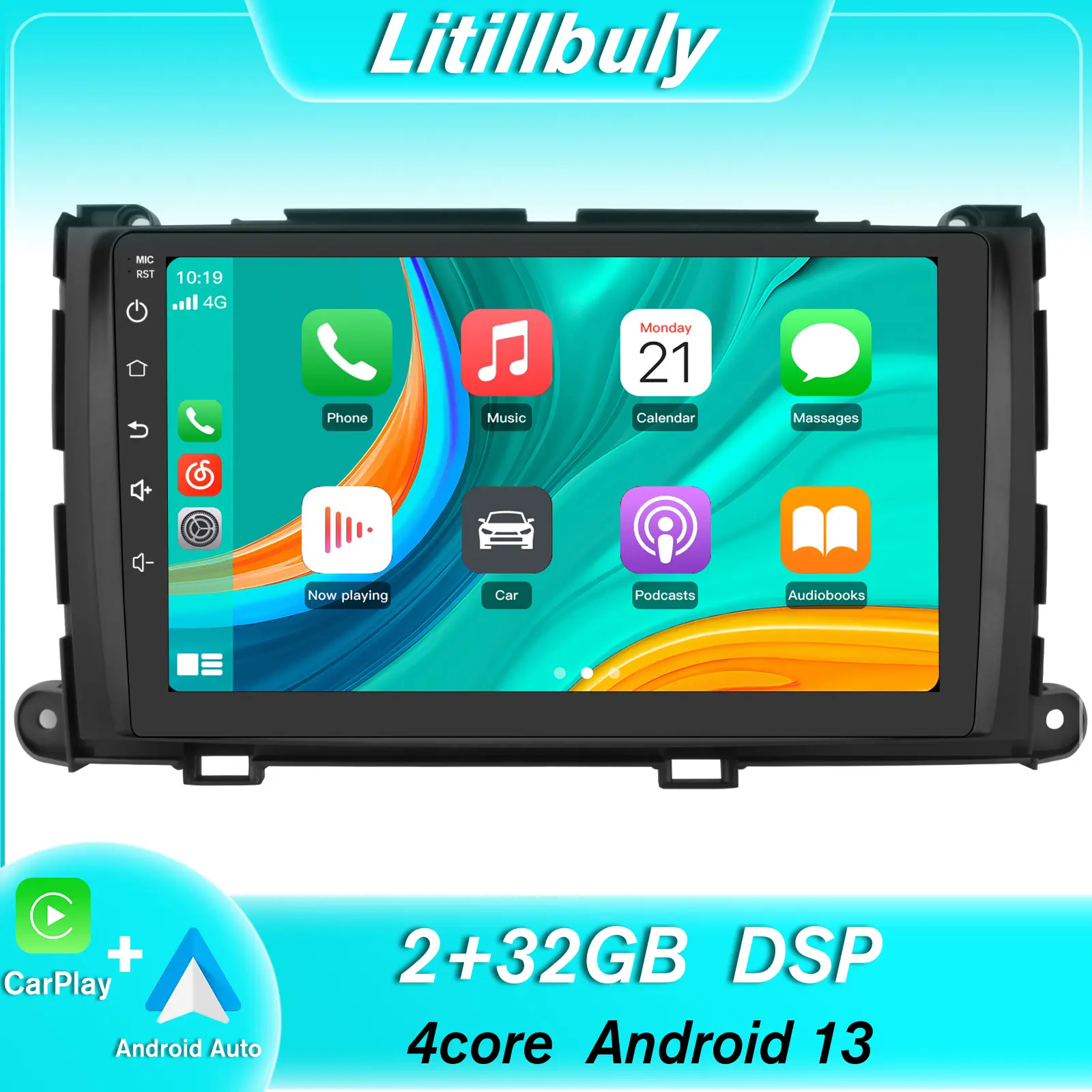 9" Android 13 Car Stereo for Toyota Sienna 2011-2014 touch screen has Android Auto Wireless Carplay, Bluetooth WIFI supports GPS Navigation