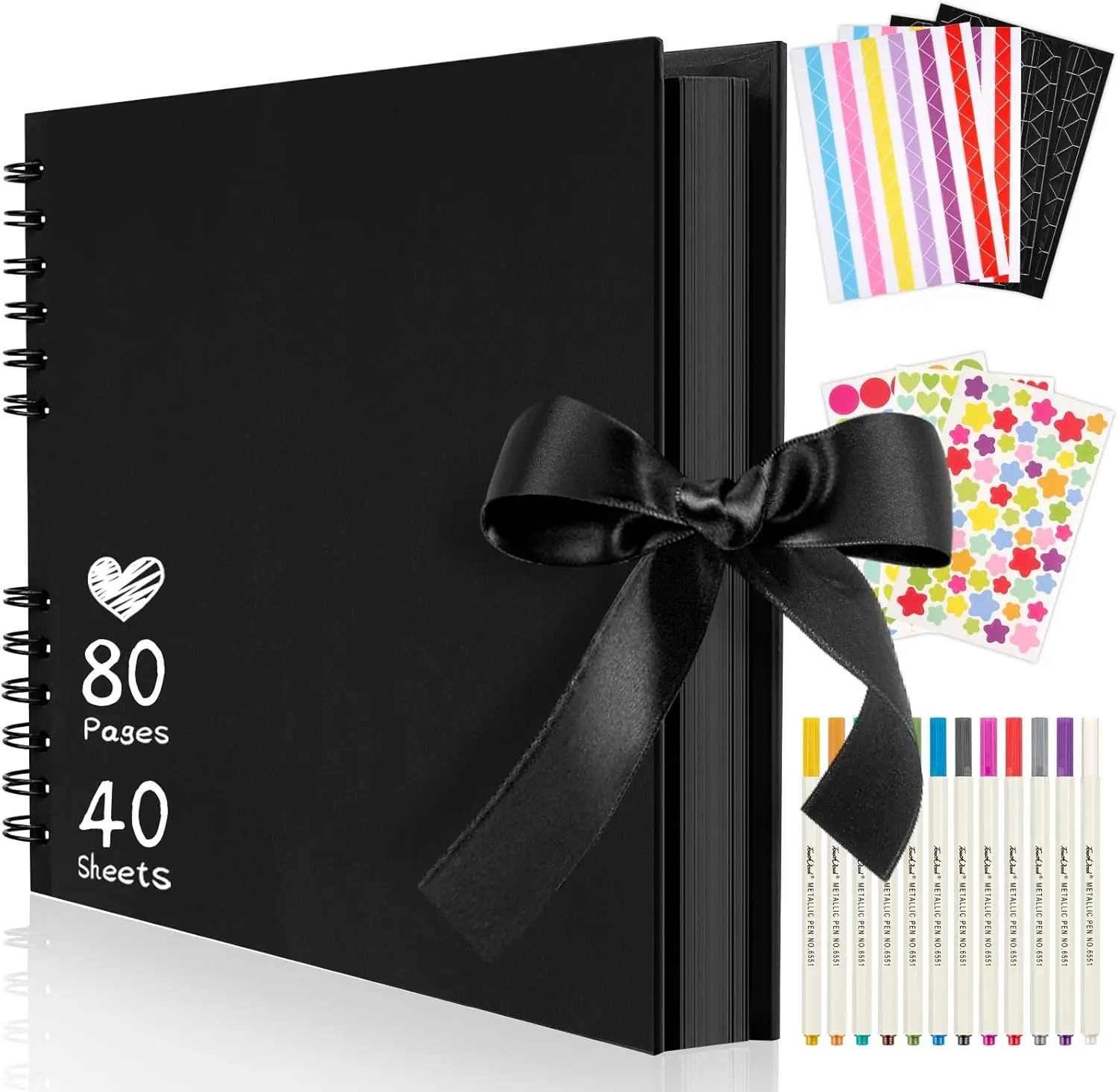 Kraft Paper Hardcover Scrapbook Album - 11.5x8.5in, Coil Bound, 80 Tear-Resistant Black Pages, DIY Accessories Kit for Memory Keeping, Graduation, Wedding