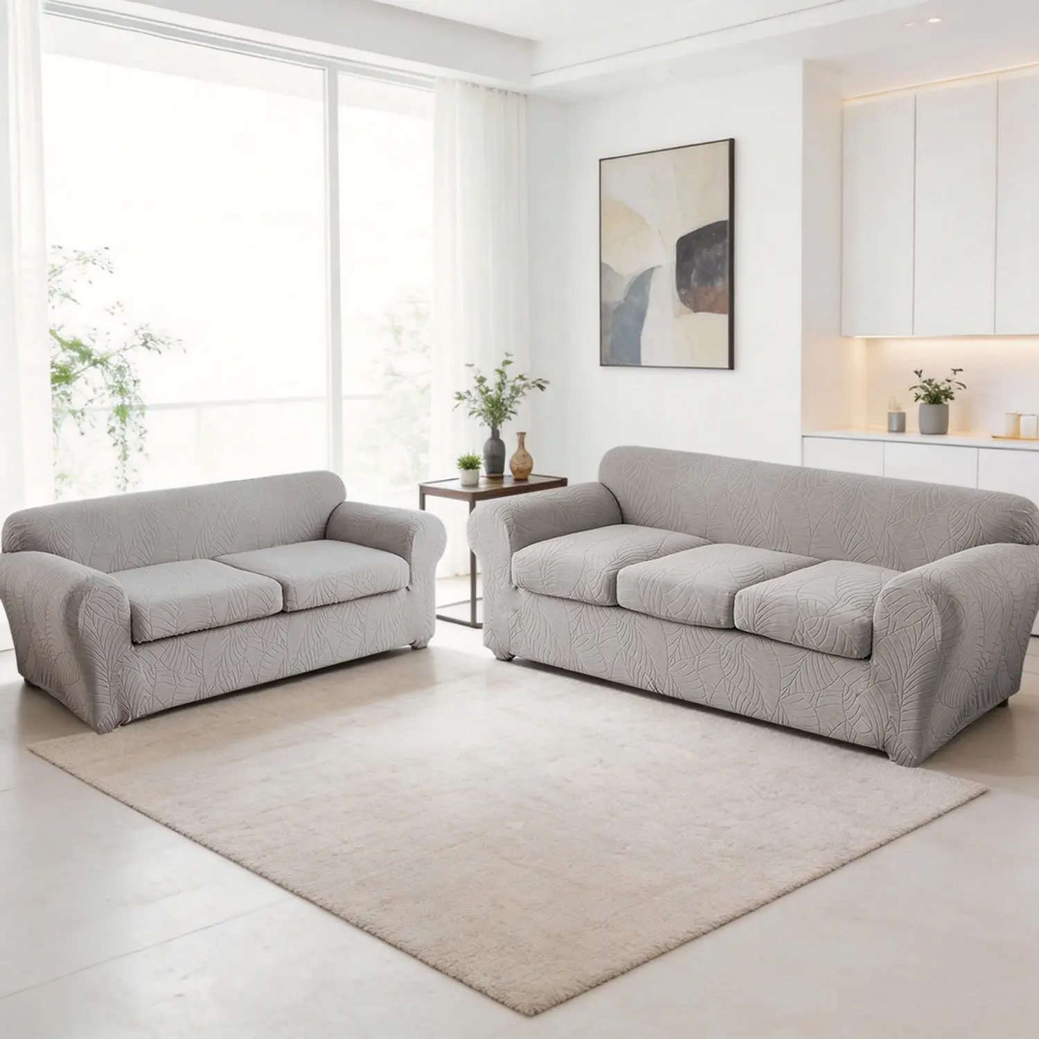 Stretch Sofa Couch Cover for 3 Cushion Couches, Washable Jacquard Slipcover with 3 Separate Seat Cushion Covers, Pet Friendly Sofa Protector