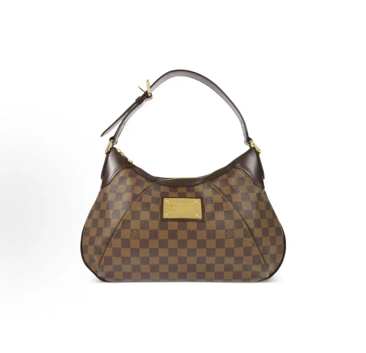 Pre-owned Louis Vuitton canvas Shoulder Bags Thames GM Damier Ebene Coated Shoulder Bag | Zip Closure Vintage LV Hobo Handbag Women Brown Gold Hardware