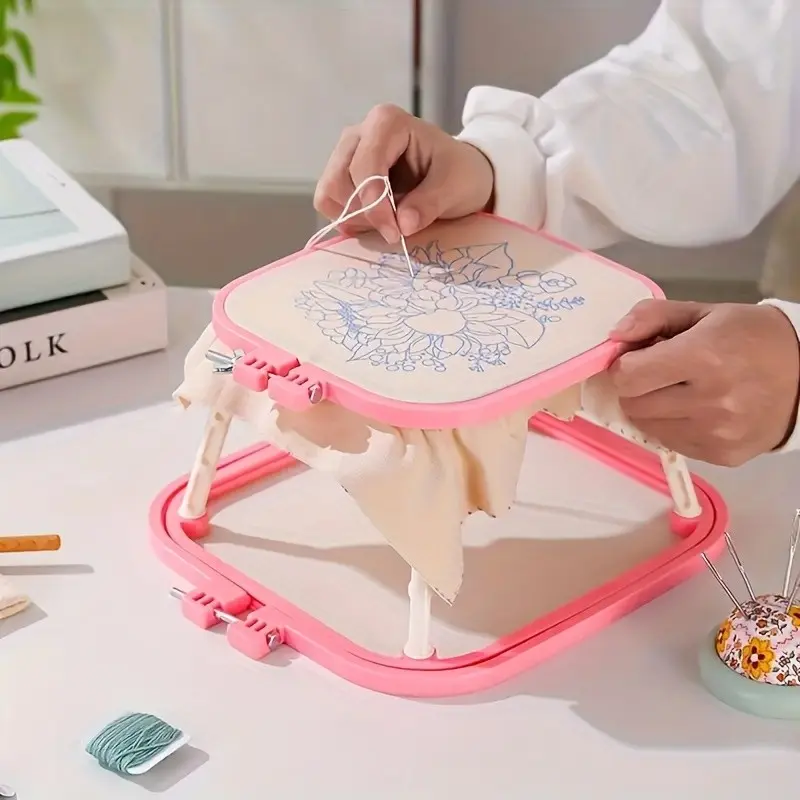 Double-Layer ABS Embroidery Hoop, Sewing Supplies, Stylish Embroidery, Daisy Embroidery, Adjustable Elevated French Table Embroidery Frame, Square DIY Embroidery Hoop, Embroidery Tools, Sewing Crafts, Poke-and-Stitch Embroidery Hoop
