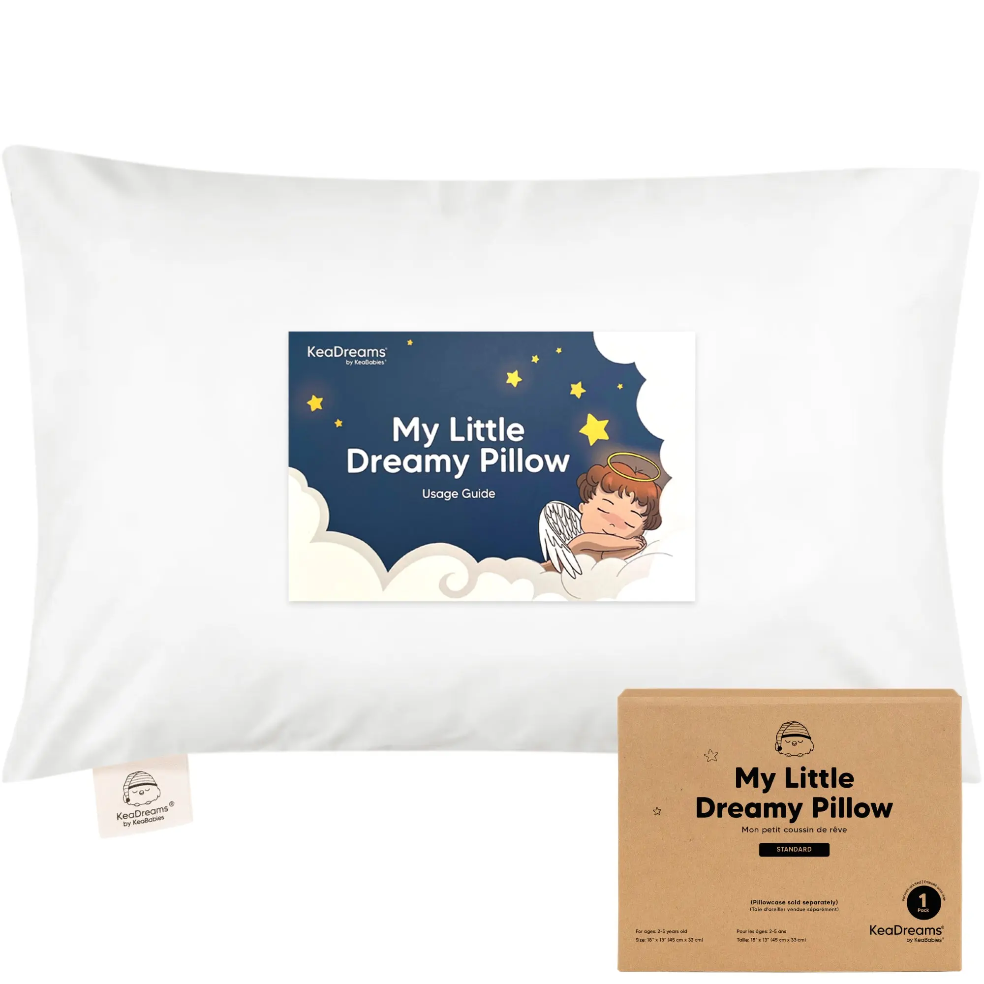 KeaBabies 1-Pack Toddler Pillows 2 Year Old to 5-13x18 Soft Organic Cotton Kids Pillow for Sleeping, Travel, School, Daycare, Nap, Toddler Bed, Machine Washable, Without Pillowcase