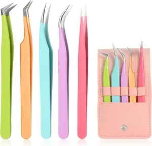 Mothers Day Gift 5pcs Eyelash Extension Tweezers High Precision，Straight and Curved Volume Lash Tweezers for Extensions，lash tweezers for eyelash extensions， Crafting， Girls Women Beginners