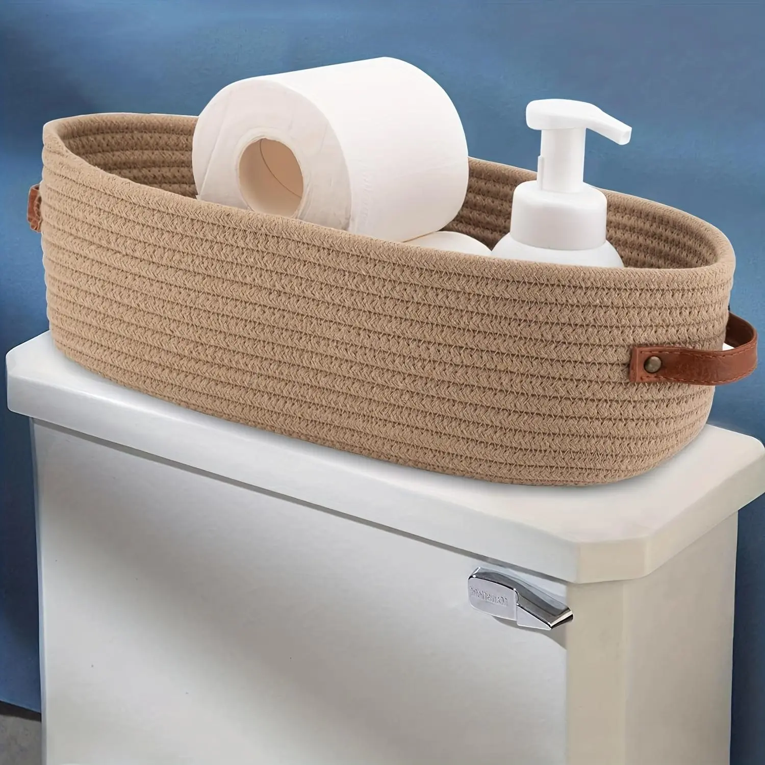 Woven Storage Basket, Multifunctional Bathroom Storage Basket with Handle, Bathroom Organizer for Toilet Paper, Towel, Soap, Shampoo, Multipurpose Basket, Home Organizers, Bathroom Baskets