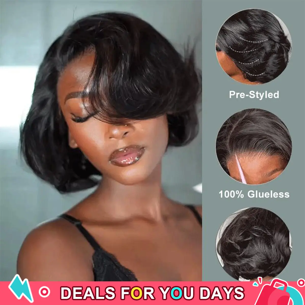 [Hot Selling] BGMgirl Blowout Short Bob Straight 7x5 Lace Wear Go Pre-Styled C Part Design Wig Pre-Bleached Tiny Knots Natural Black & Brown Highlight Glueless 100% Human Hair Wig Colored Wig Summer Style short wigs human hair #DealsForYouDays