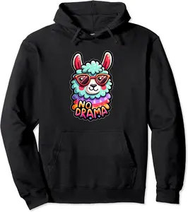 Funny Llama - No Drama Llama, Cute Colorful Pullover Hoodie - Matthewmatt Shop 94B0CYLN2W3C