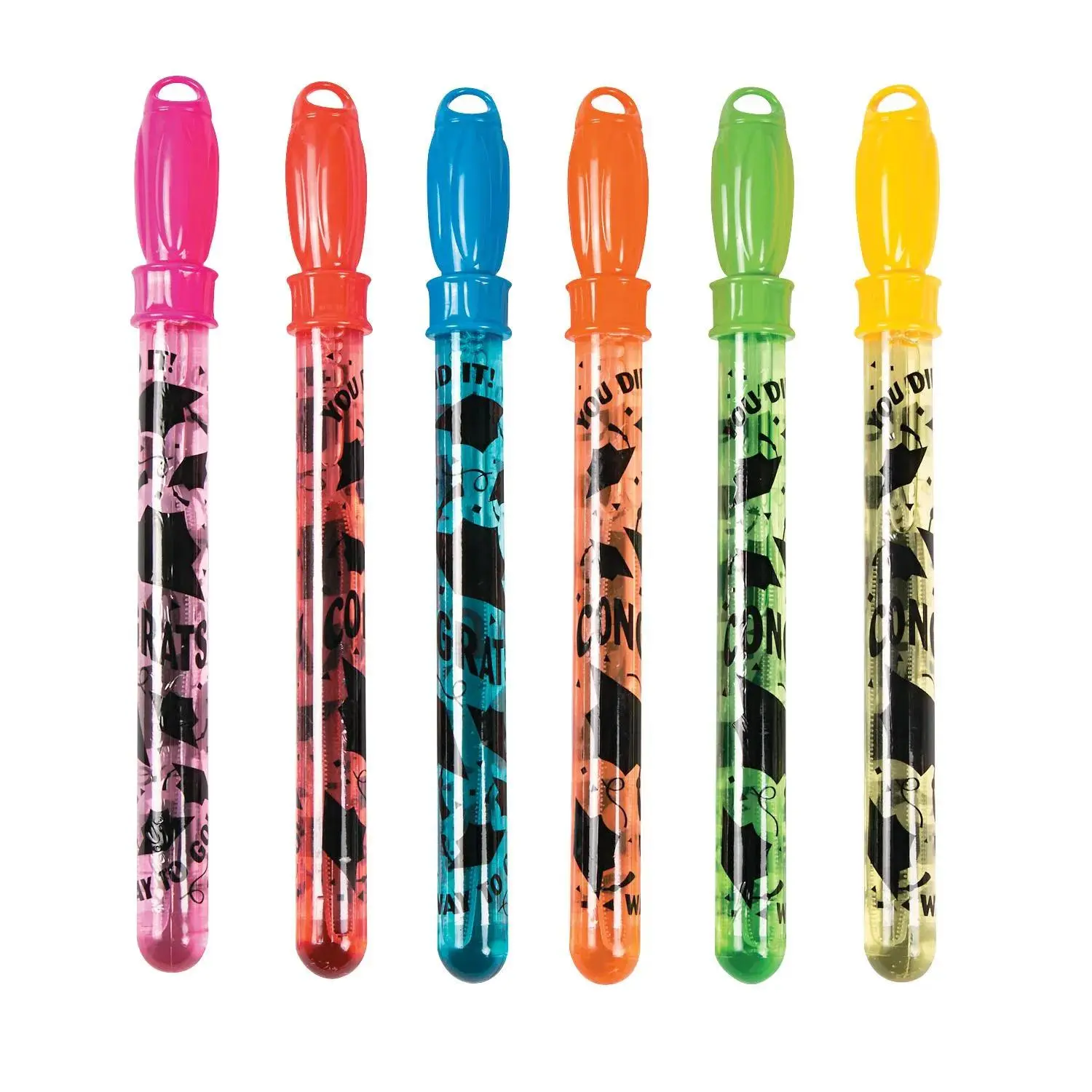 14.75" Big Graduation Multicolor Plastic Bubble Tubes with Non Toxic Bubbles - 12 Pcs