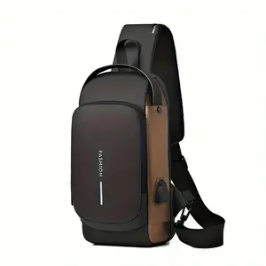Maxoner Men's Oxford Fabric Casual Belt Bag - Plain, Waterproof, Multi-Function Anti-Theft Sling Crossbody Messenger Bag with Metal Combination Lock, Locking Zip, Adjustable Shoulder Strap, Compact Durable Mens Gift for Outdoor Use
