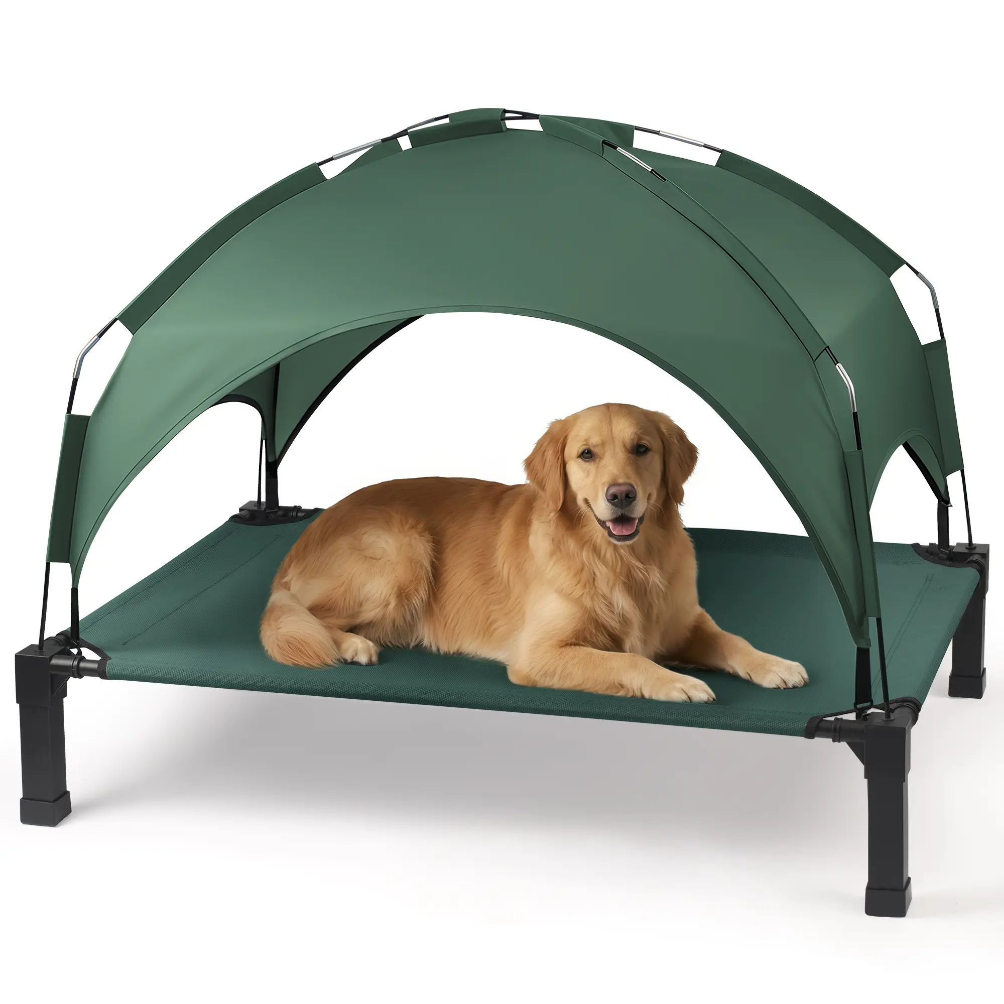 Elevated Dog Bed with Removable Canopy, Raised Pet Cot with Support Ft & Cooling Breathable Mesh, Tear-Resistant Portable Pet Bed with Sun Shade Tent for Large Dogs/Cats, Indoor/Outdoor Use
