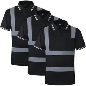3 Pack Hi-Vis Safety Daily Work Construction Polo Shirts for Men for Women Polos de construcción de seguridad hv (066-3P-Black L)