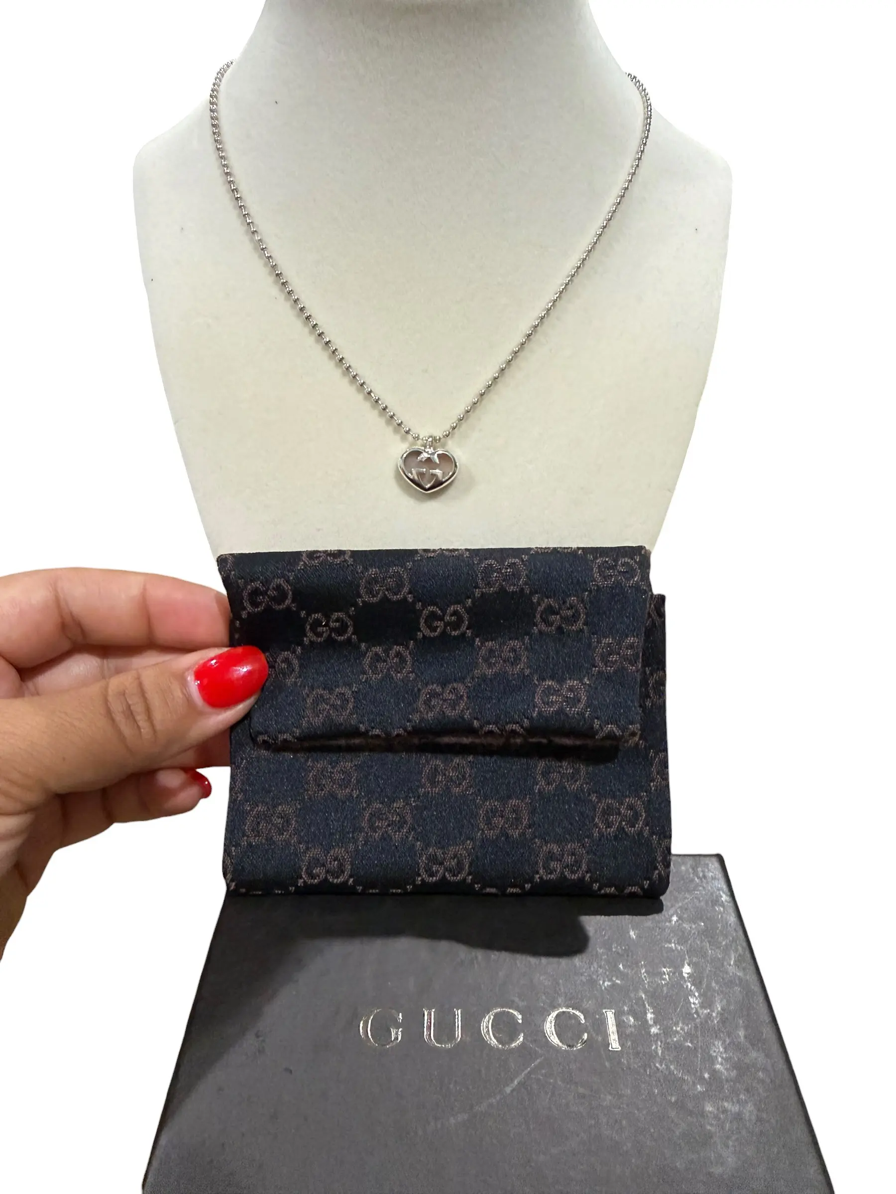 Pre-owned Gucci Interlocking GG Silver Ballchain Necklace Full Set Perfect for Daily Use