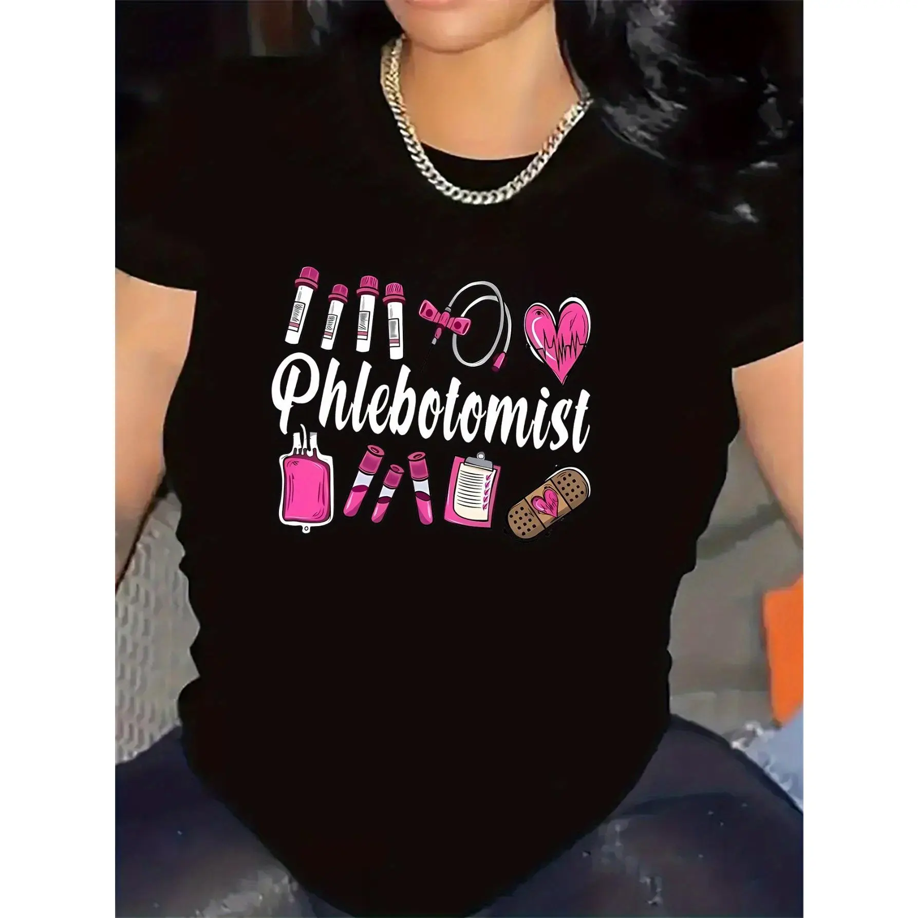 Polyester Short Sleeve T-Shirt for Phlebotomist, D