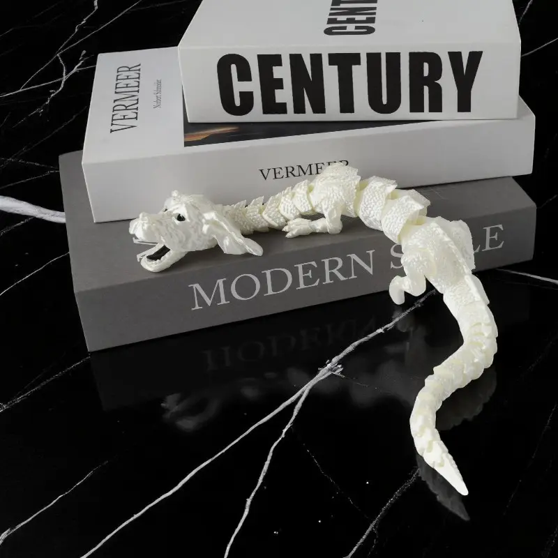 3D-Printed Lucky Dragon Figurine - Creative, Articulated Dog-Headed Dragon; White Articulated Mythical Creature Statue; Exquisite Scaled Design; Halloween/Christmas/Thanksgiving Home Decor Gift Decorative Figurine Figurines Decor