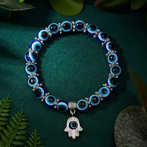 Lucky Evil Eye Bracelets for Men Women Blue Evil Eye Palm Butterfly Pendant Beads Bangles Handmade Charm Jewelry