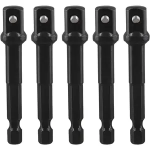 Square Socket Bit Adapter, 5 count 3/8 Hex Impact Socket Extension Socket Driver Bits Set Impact Socket Adapter for Automotive DIY Drills(1/4 Hex Shank, Black)
