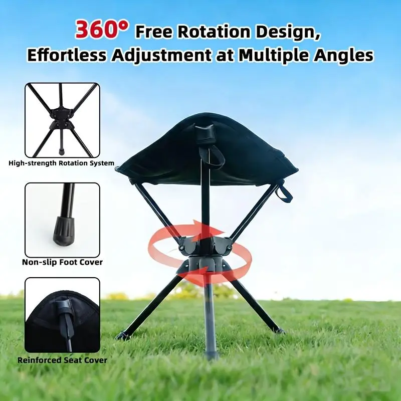 Outdoor portable folding chair, supporting 360 ° rotation, portable and foldable, wear-resistant and anti slip fabric, detachable design, including storage bag, suitable for outdoor, camping, fishing, sports hall, indoor and other scenes, fashionable gift