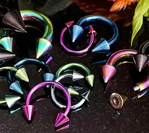PAIR Titanium Spiked Circular Barbells Horseshoe Septum, Eyebrow, Nipple Rings