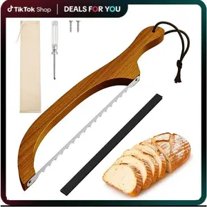 Bread Knife for Homemade Bread – 16" Walnut Bow Bread Cutter with Ultra-Sharp Serrated Stainless Steel Blade, Sourdough Bread Knife for Bagels, Baguettes, and Rustic Loaves - Walnut Color