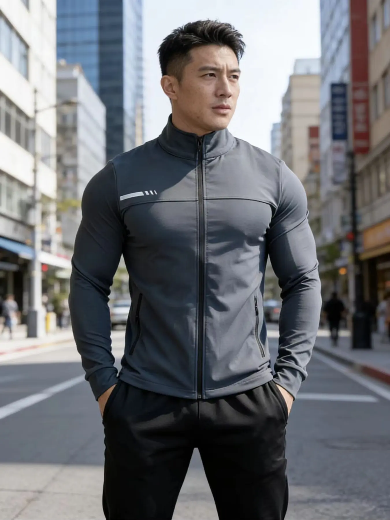 Men's Stand Collar Quick-Dry Sports Jacket, Slim Fit Gym Outerwear, Elastic Sporty Jacket for Men, Stand Collar Slimming Fast Drying Top, Workout Jackets, Casual Athletic Jacket