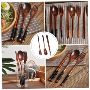 Wooden Tableware Set，6 Set Portable Wooden Tableware Fork Spoon and Chopsticks for Outdoors and Lightweight Easy to Clean for Camping Picnics and Travel，Kitchen Utensils, Kitchen Gadgets,Kitchen Accessories, Dorm Accessories, Gifts