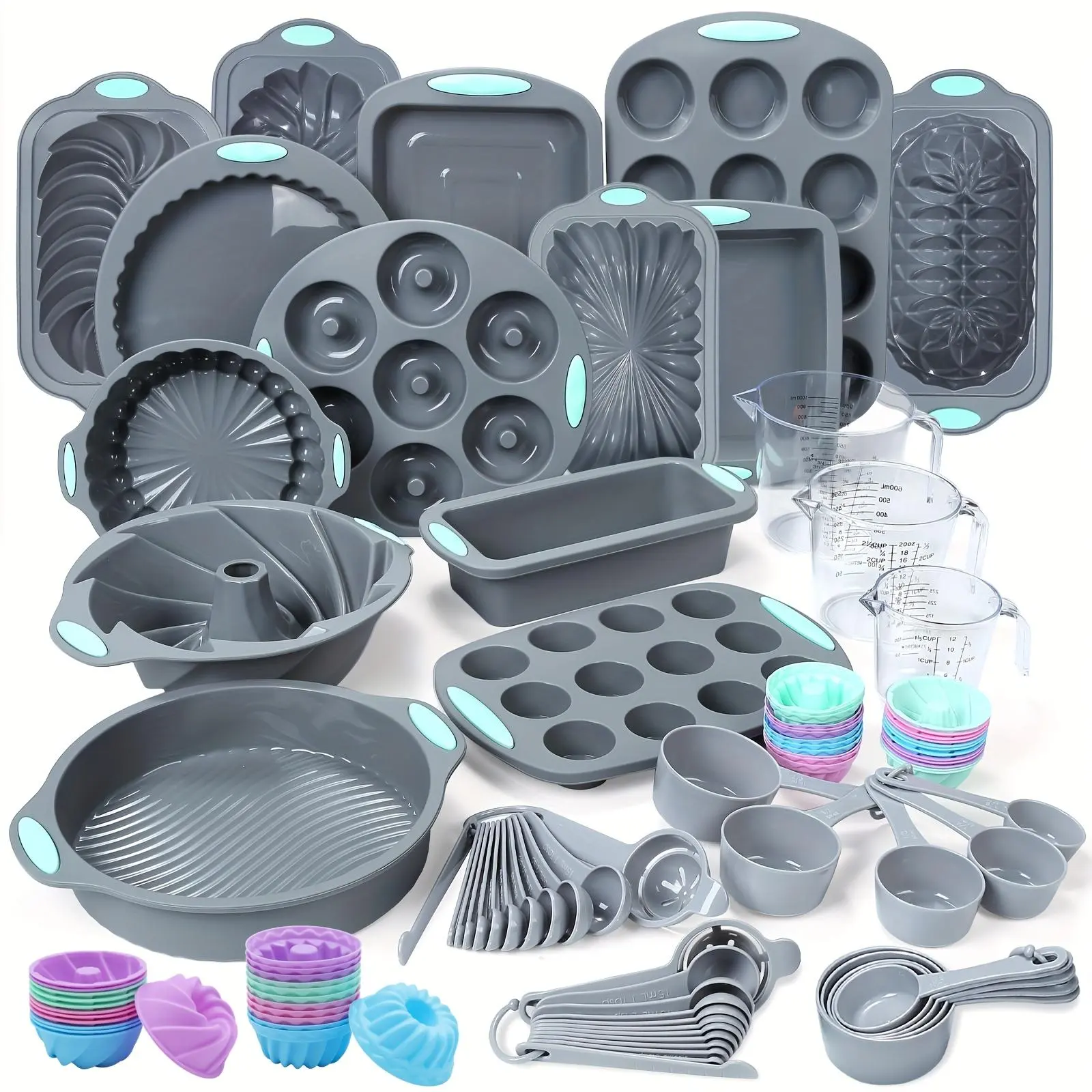 99/54/45-Piece Silicone Baking Pan Set, Loaf Pan and Muffin Pans, Non-Stick Baking Cups, with Measuring Cups and Spoons Set, Non-Stick Kitchen Oven Bread Pan, Perfect for Banana Bread, Sandwich Bread, Pound Cake, Mother's Day Gifts，SummerVibes